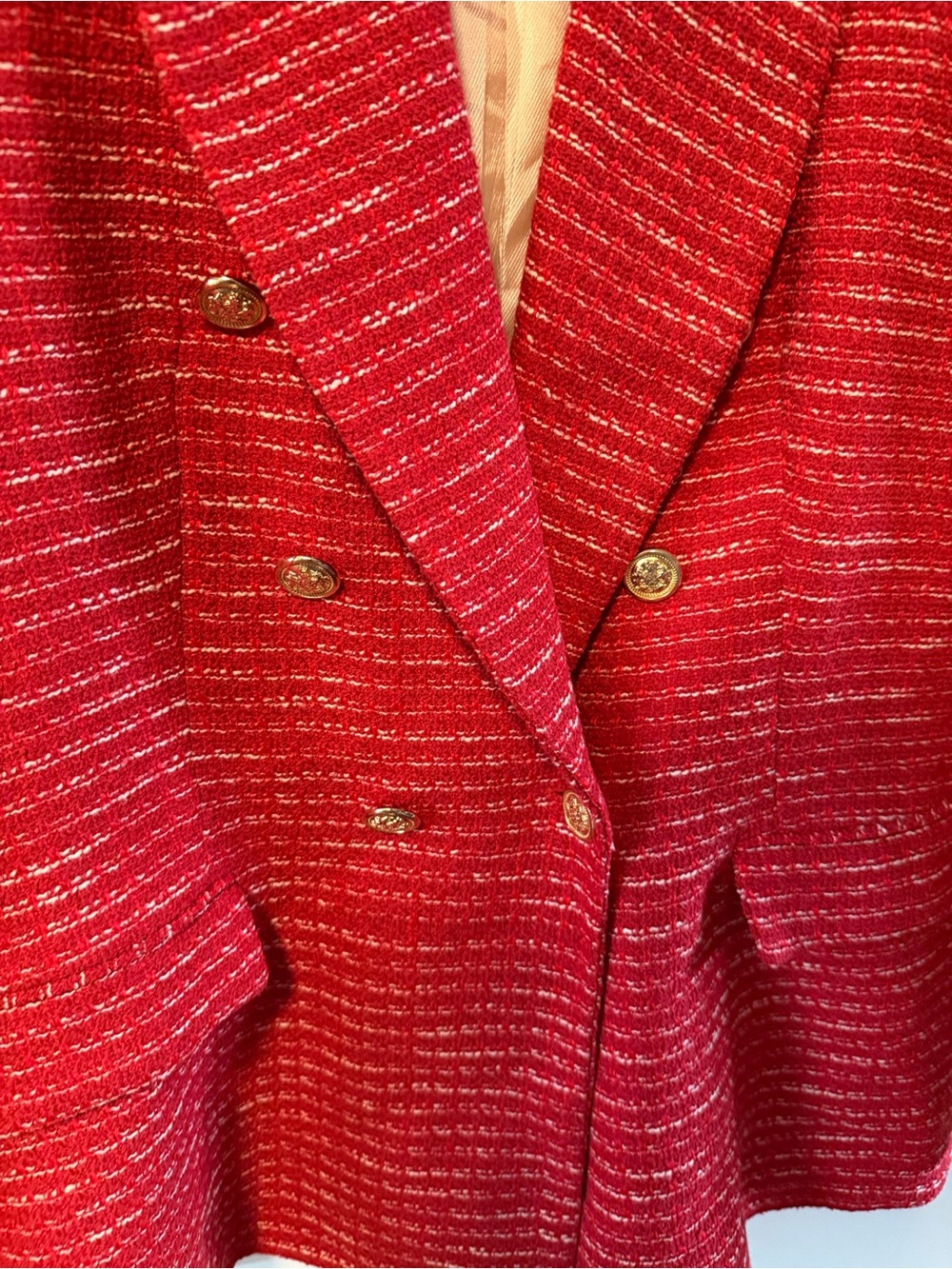 Zara Red Tweed Double-Breasted Blazer with Gold Buttons - Picture 5 of 16